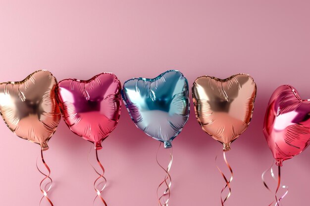 Foto luftballons aus herzförmiger folie auf pastellrosa hintergrund liebeskonzept feiertagsfeier