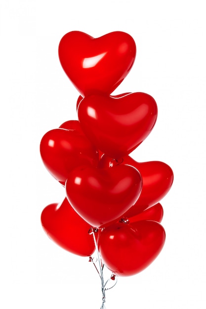 Luftballons. Bündel rote herzförmige Folienballone