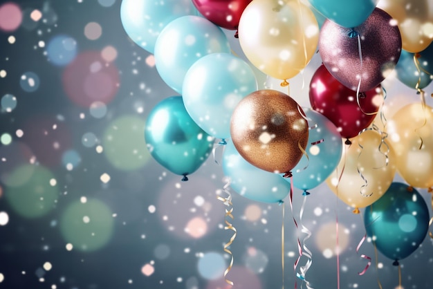 Luftballons für Partydekoration, Geburtstagsparty-Hintergrund mit Dekorationsballon-Konfetti