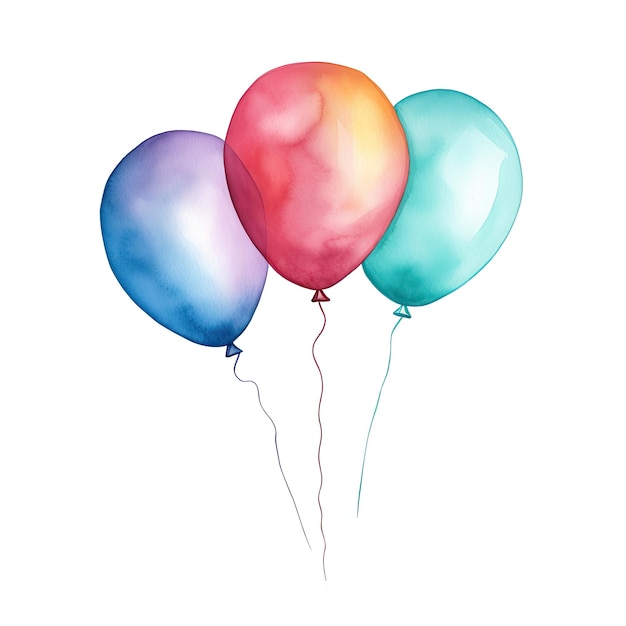 Luftballons im Aquarellstil auf weißem Hintergrund