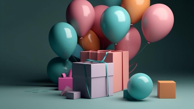 Luftballons und Geschenkbox