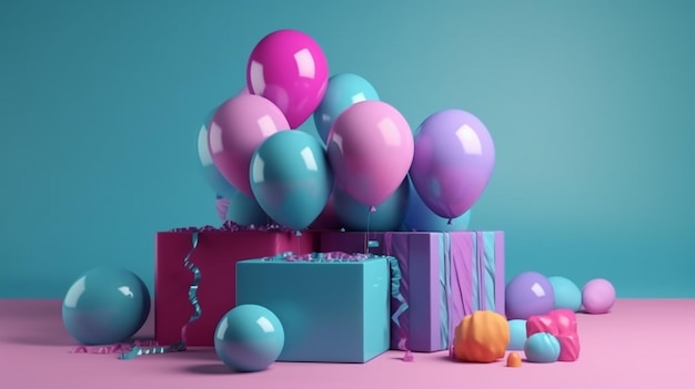 Luftballons und Geschenkbox