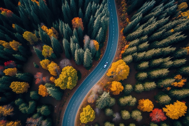 Luftbild der Ingol Domanic Road mit schönem Herbstlaub