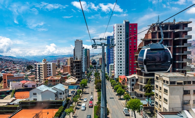 Luftbild über der Standseilbahn in La-Paz, Bolivien