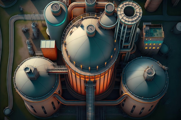 Luftbild von oben auf den Öltank der Fabrikstation Erdölraffinerie Generative KI