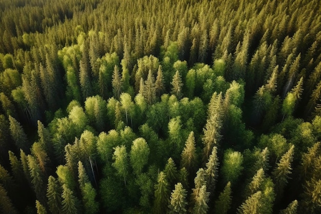 Luftbild von Sommergrünbäumen im Wald im ländlichen Finnland