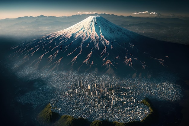 Luftbild von Tokio Japan mit dem Berg Fuji im Hintergrund