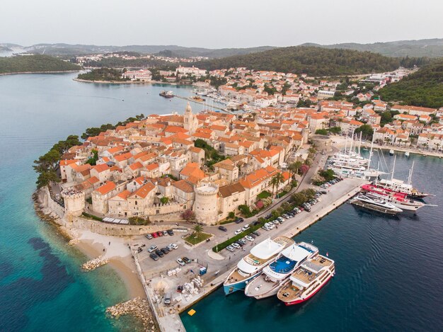 Luftdrohnenansicht der historischen Altstadt von Korcula, Dalmatien, Kroatien?