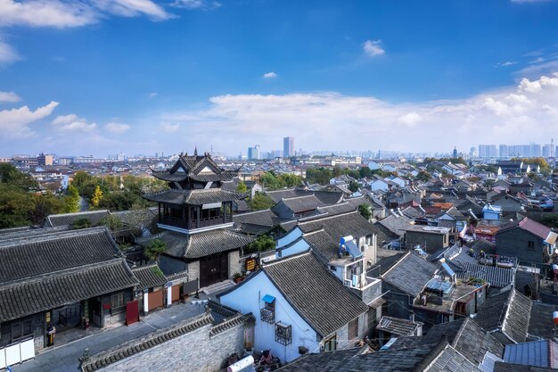 Foto luftfotografie der gulou-straße landschaft auf beiden seiten des gaoyou-kanals xaxa