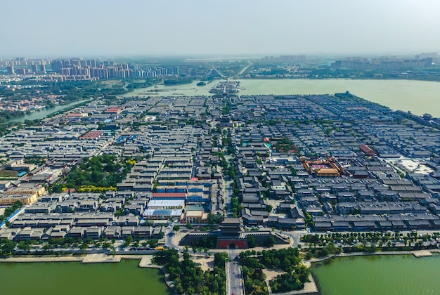 Luftpanorama der antiken Stadt Dongchang in Liaocheng, Provinz Shandong