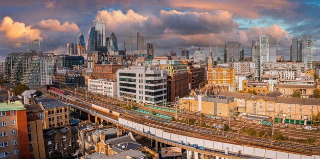 Luftpanoramaszene des Londoner Finanzviertels