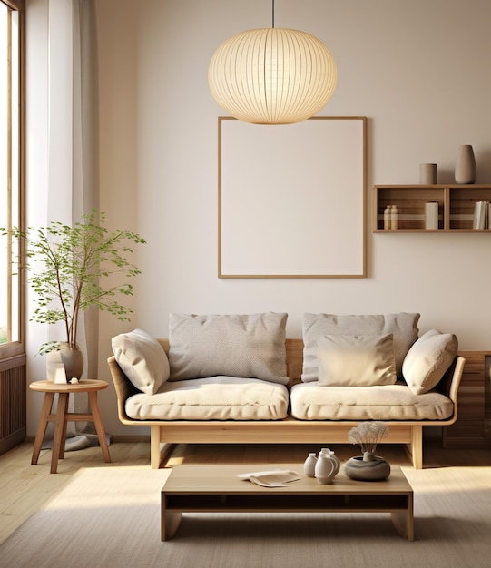 Luftreiches minimalistisches Wohnzimmer mit natürlichen Texturen