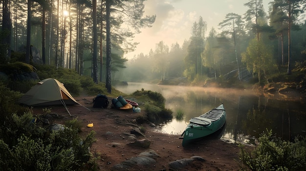 Lugar de acampamento isolado na clareira da floresta Ai Gerado