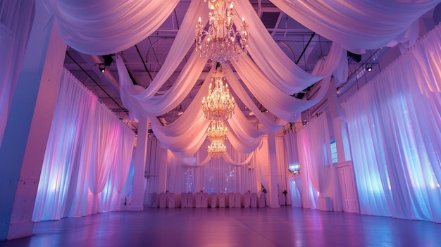 Foto lugar de casamento elegante com tecido drapeado e lustres