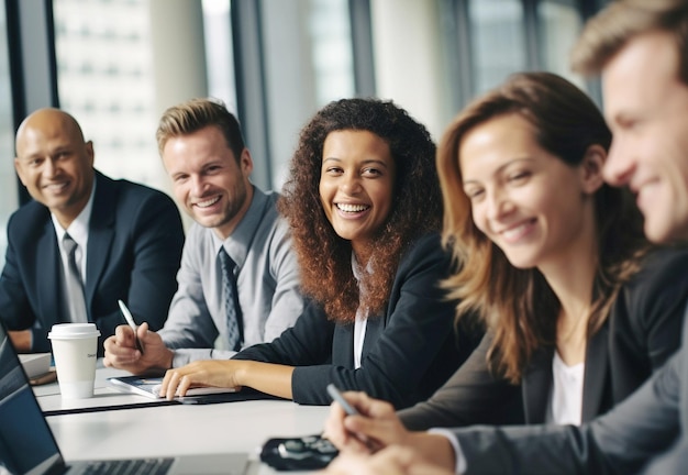 Lugar de trabalho inclusivo Equipa de negócios diversificada Sorrindo na reunião