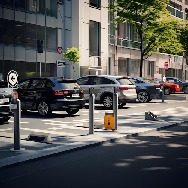 Foto lugar de estacionamiento para automóviles con señales de tráfico en la avenida del centro comercial ai generativa