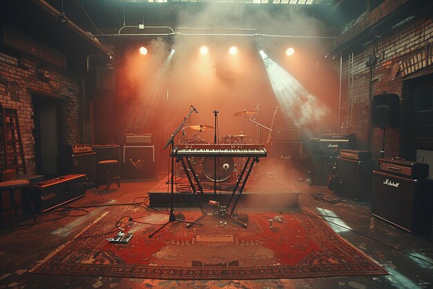 Foto el lugar de la música subterránea ecoando con la prueba de sonido antes del espectáculo