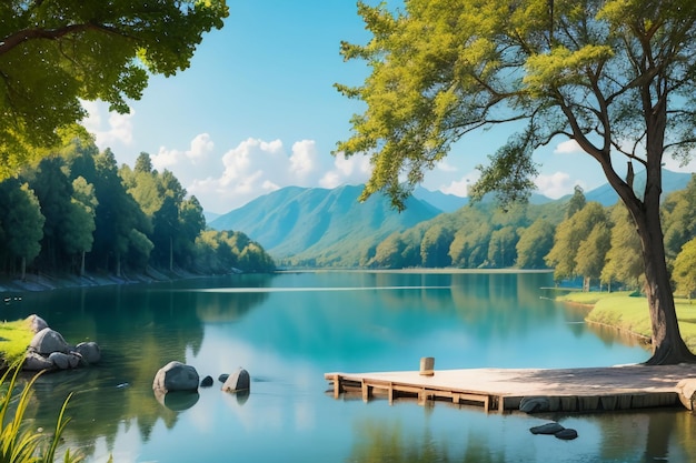 lugar relajante Lugar escénico nacional 5A Montaña verde Limpio Verde lago de agua dulce paisaje natural