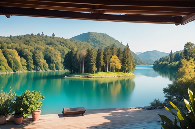 Foto lugar de relax nacional 5a lugar panorámico montaña verde limpio lago de agua dulce verde paisaje natural