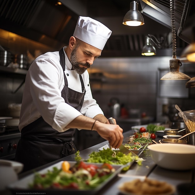 Lugar de trabajo de un chef profesional en la cocina de un restaurante Vista de cerca de un hombre moviendo la sopa con la mano