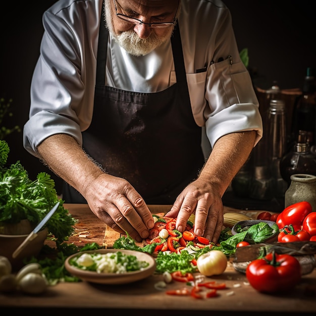 Lugar de trabajo de un chef profesional en la cocina de un restaurante Vista de cerca de un hombre moviendo la sopa con la mano