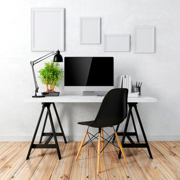 lugar de trabajo de la computadora moderna 3d