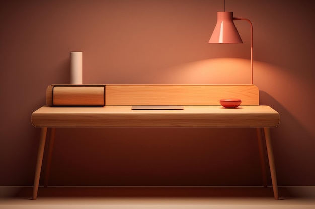 Lugar de trabajo minimalista moderno con escritorio de madera Trabajar desde casa