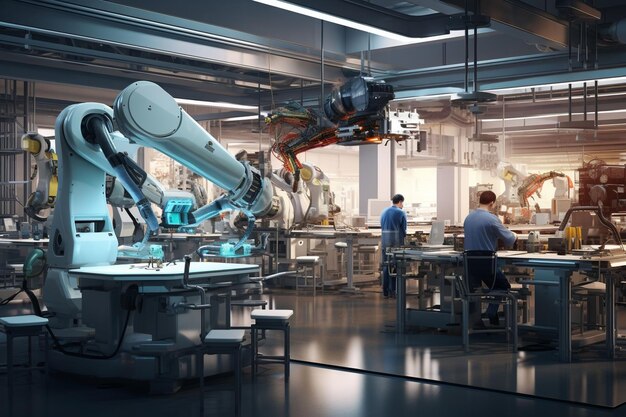 Lugar de trabajo de robótica y automatización con ingenieros
