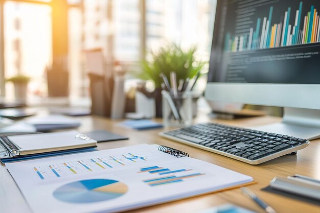 lugar de trabajo con teclado de computadora y cuadernos