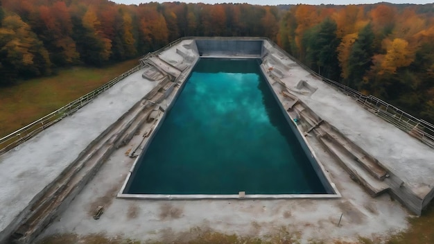 Lugar turístico popular Zakrzowek cantera Krakow piscina flotante día nublado de otoño