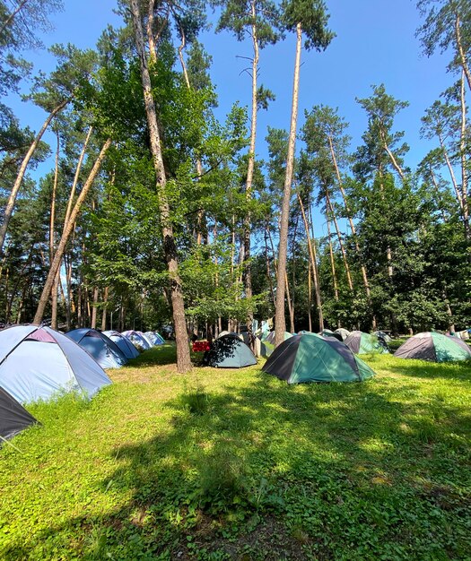 Foto lugar turístico tiendas de campaña en el bosque