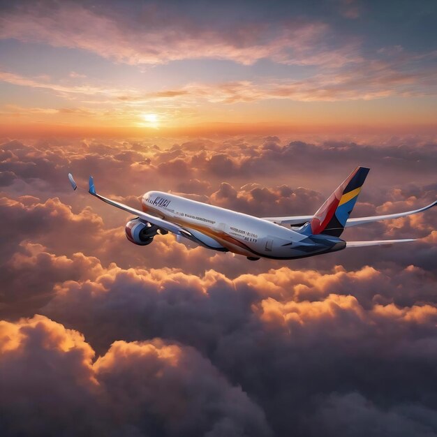 Un lugar volando en el cielo al atardecer