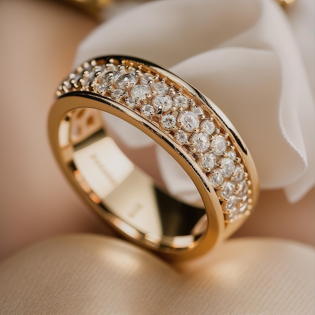 Lujo anillo de bodas de oro caro con diamante