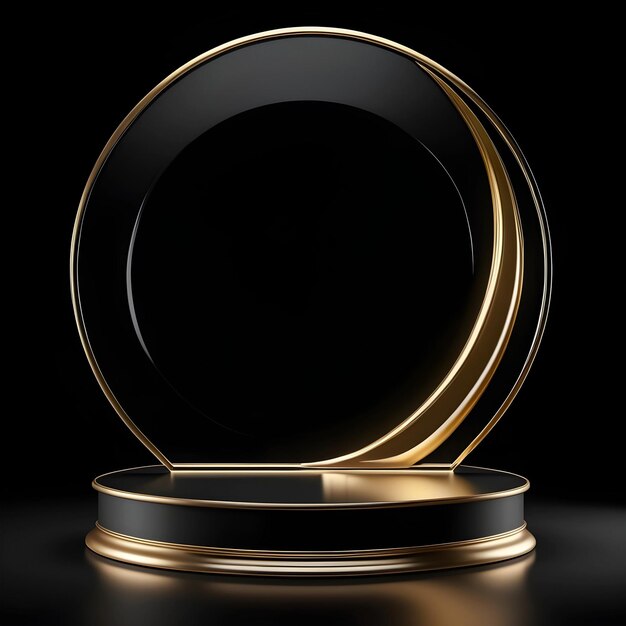 Lujo de brillo negro dorado premio de soporte ganador trofeo maqueta 3d hacer brillante en fondo oscuro