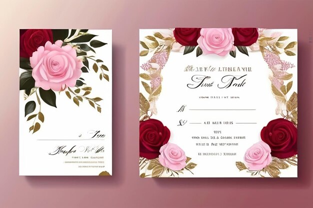 Foto lujo rojo y rosa invitación de boda conjunto invitar a agradecer rsvp tarjeta moderna diseño en dorado