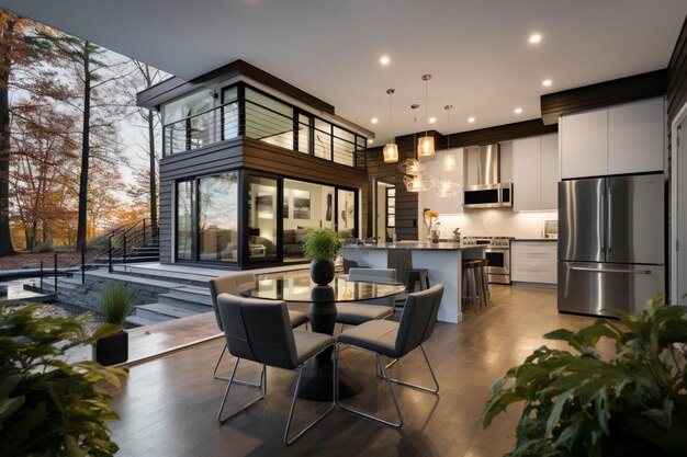 Foto la lujosa casa moderna canadiense brilla con sofisticación después de la renovación