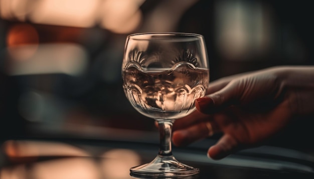 Una lujosa celebración de la vida nocturna con una copa de vino disfrutando de un refresco generado por IA