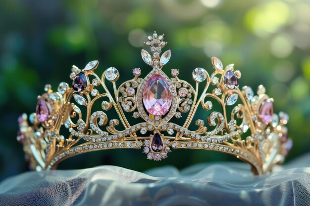 Foto lujosa hermosa tiara de oro con gemas generar ai