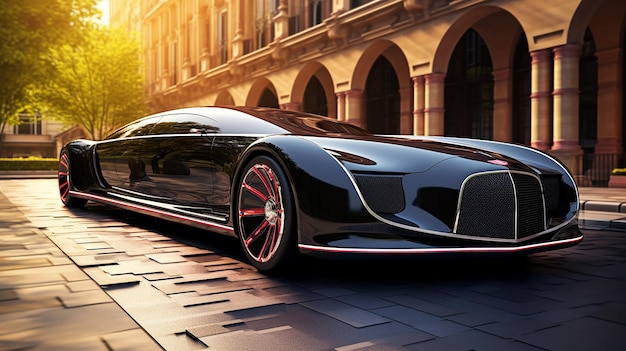 Foto una lujosa limusina aerodinámica que llega a un evento de alfombra roja
