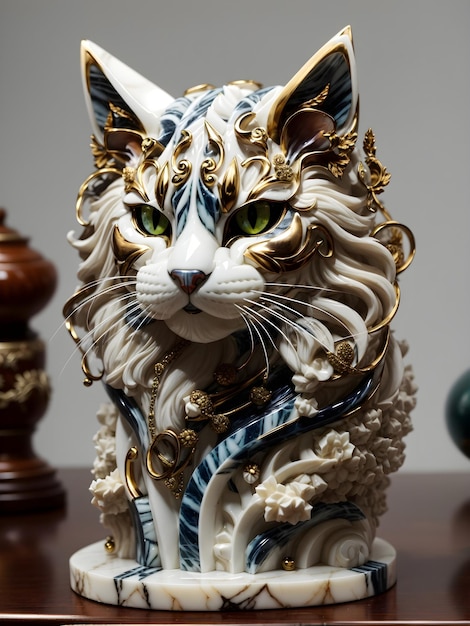 una lujosa y majestuosa estatua de gato de estilo escultórico