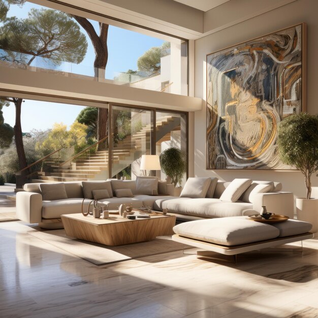Una lujosa mansión provenzal cuenta con una sala de estar contemporánea