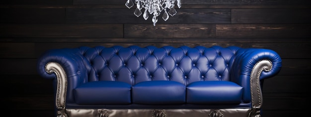 lujosa sala de estar con combinación de azul real y elementos plateados brillantes