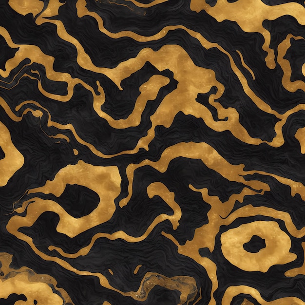 Lujosa textura abstracta de mármol de tinta negra con mosaico de ágata dorada
