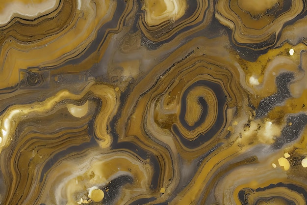 Lujosa textura abstracta de mármol de tinta Orion Olive con mosaico de ágata dorada