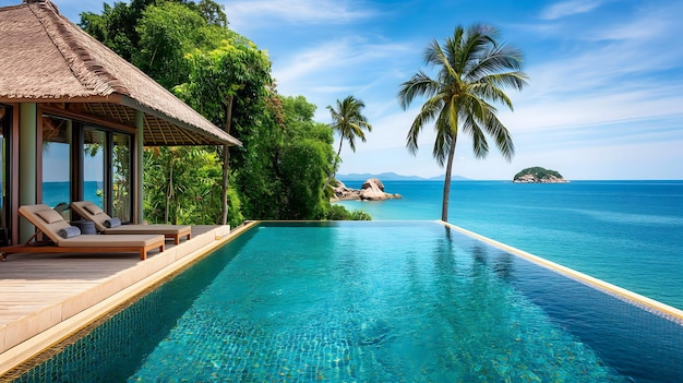 Foto lujosa villa frente a la playa con piscina infinita