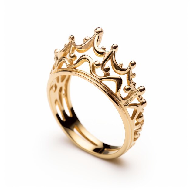Lujoso anillo de oro de geometría con diseño de corona