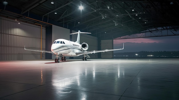 Un lujoso avión de negocios en el hangar generativo de Ai