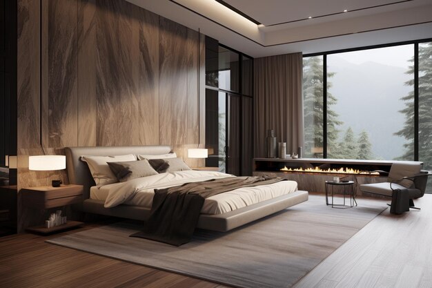 Lujoso dormitorio moderno renderizado 3D IA generativa