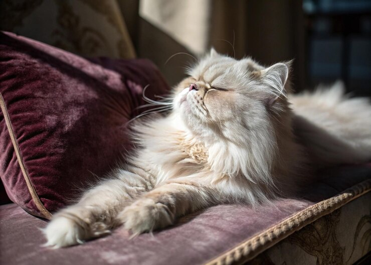 Un lujoso gato persa disfrutando del sol