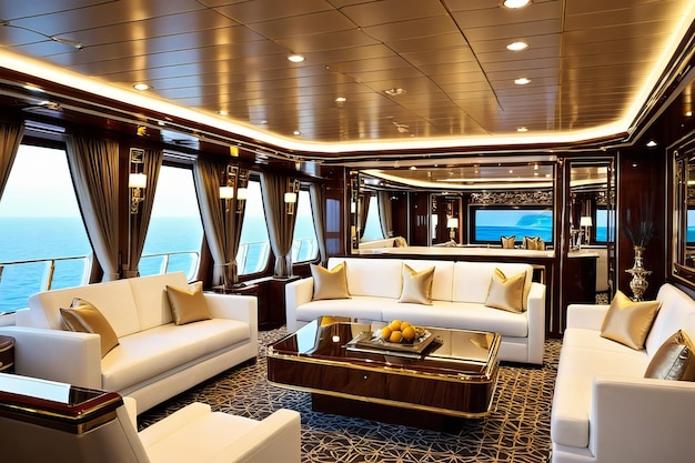 Foto un lujoso interior de madera blanca y adornado con oro para su viaje exclusivo en interiores